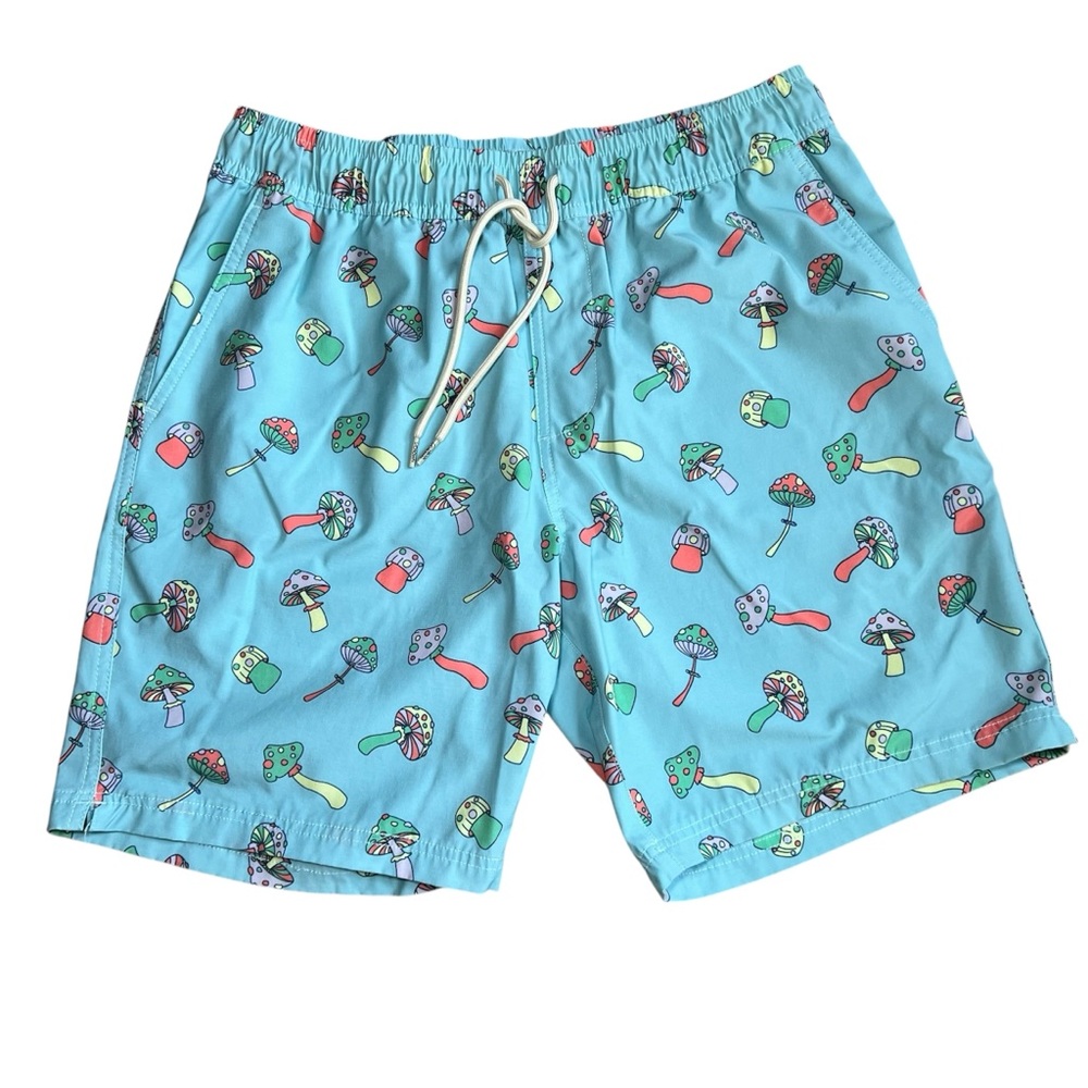 BLUE CROWN Mens size MED Mushroom Swim Trunks No Mesh Lining Drawstring Elastic